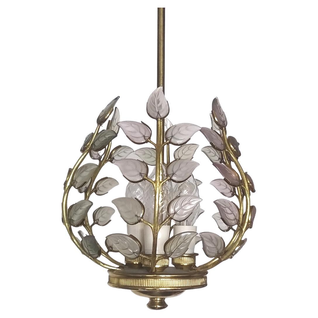 Austrian Vintage Gilt Brass and Glass Ceiling Light Pendant Chandelier