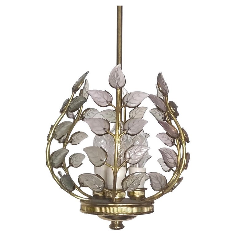 Austrian Vintage Gilt Brass and Glass Ceiling Light Pendant Chandelier For Sale
