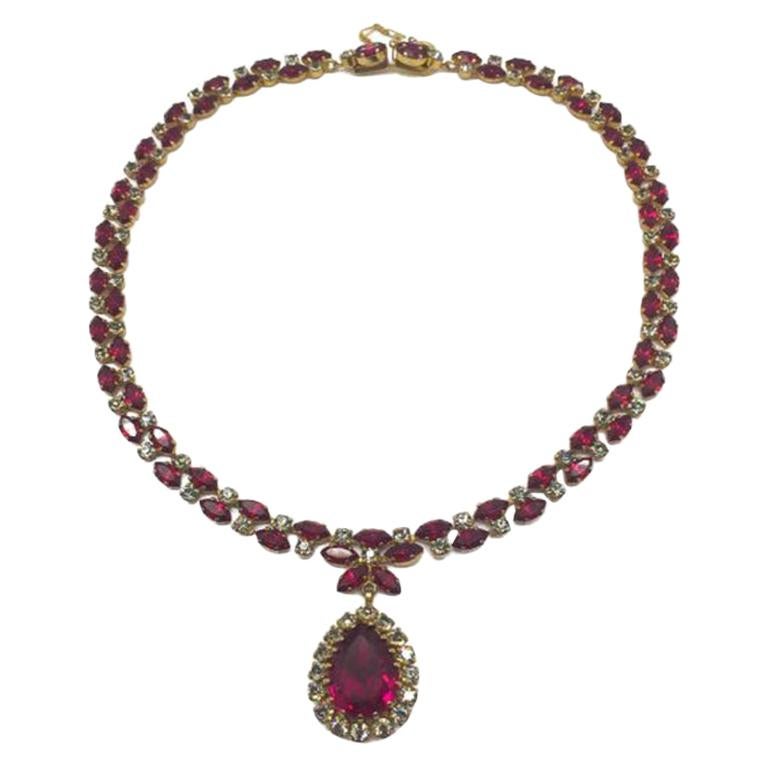 Austrian Vintage Necklace Georgian Style Faux Ruby & Diamond