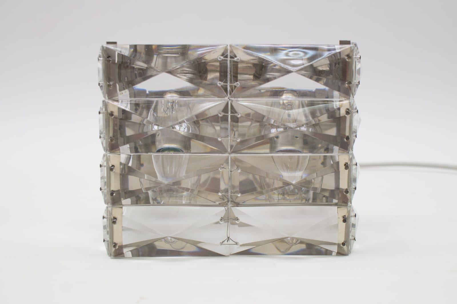 Mid-Century Modern Austrian Vintage Nickel-Plated Crystal Glass Wall Light Sconce, 1960s For Sale