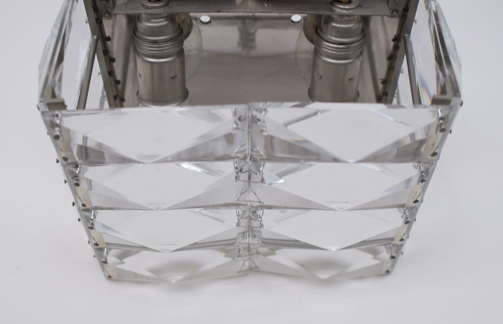 Mid-20th Century Austrian Vintage Nickel-Plated Crystal Glass Wall Light Sconce, 1960s For Sale