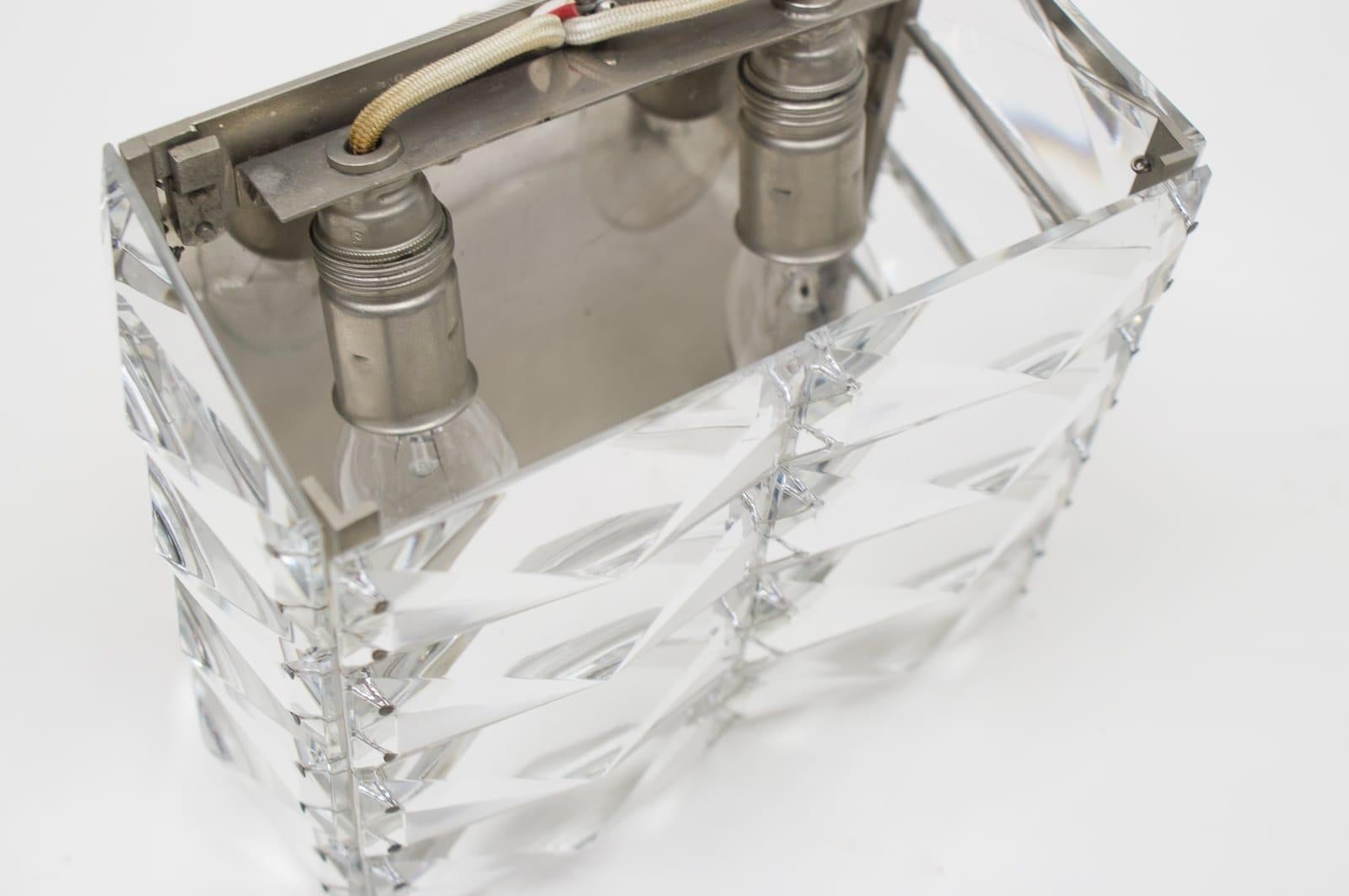 Austrian Vintage Nickel-Plated Crystal Glass Wall Light Sconce, 1960s For Sale 2