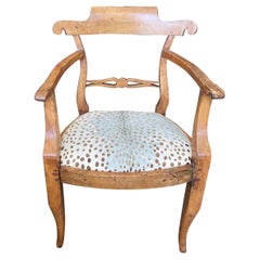 Austrian Walnut 1840s Biedermeier Armchair with Fabric Cushion Seat
