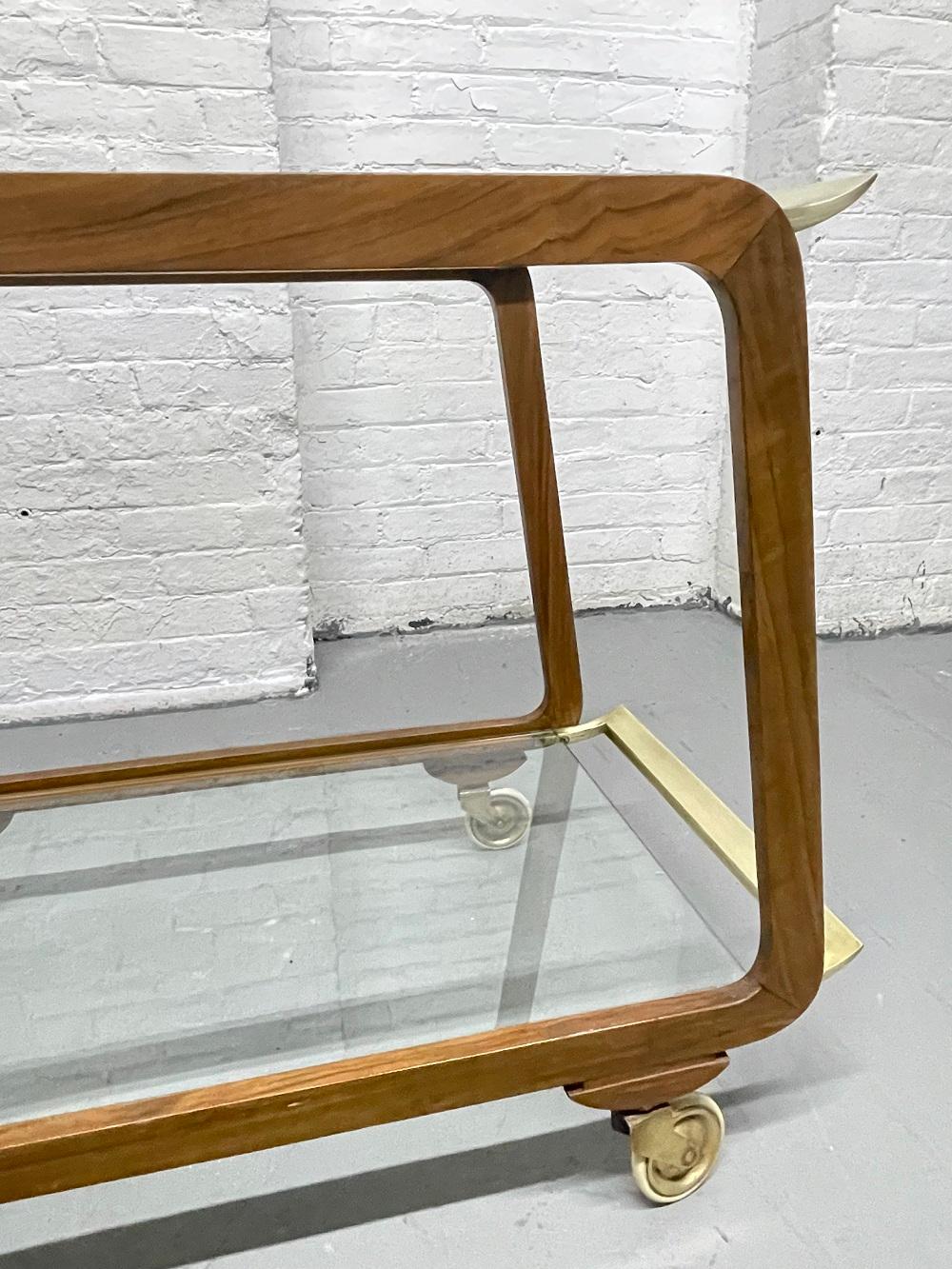 Austrian Walnut and Brass Two-Tier Bar Cart In Good Condition For Sale In New York, NY