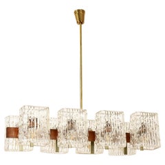 Austrian Walnut/Brass Chandelier With Pressed Glass Shades By Rupert Nikoll