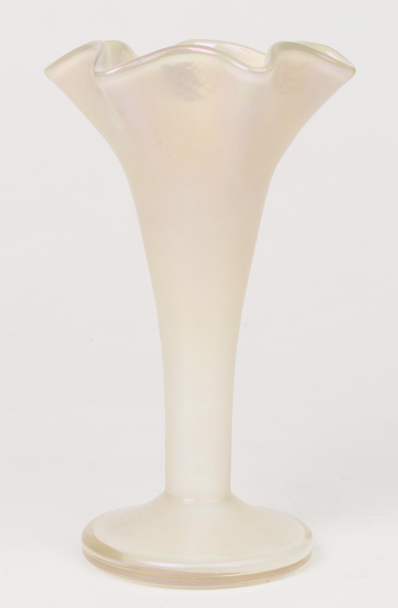 Austrian White Opalescent Kralik/Loetz Art Glass Floral Shaped Vase For Sale 3