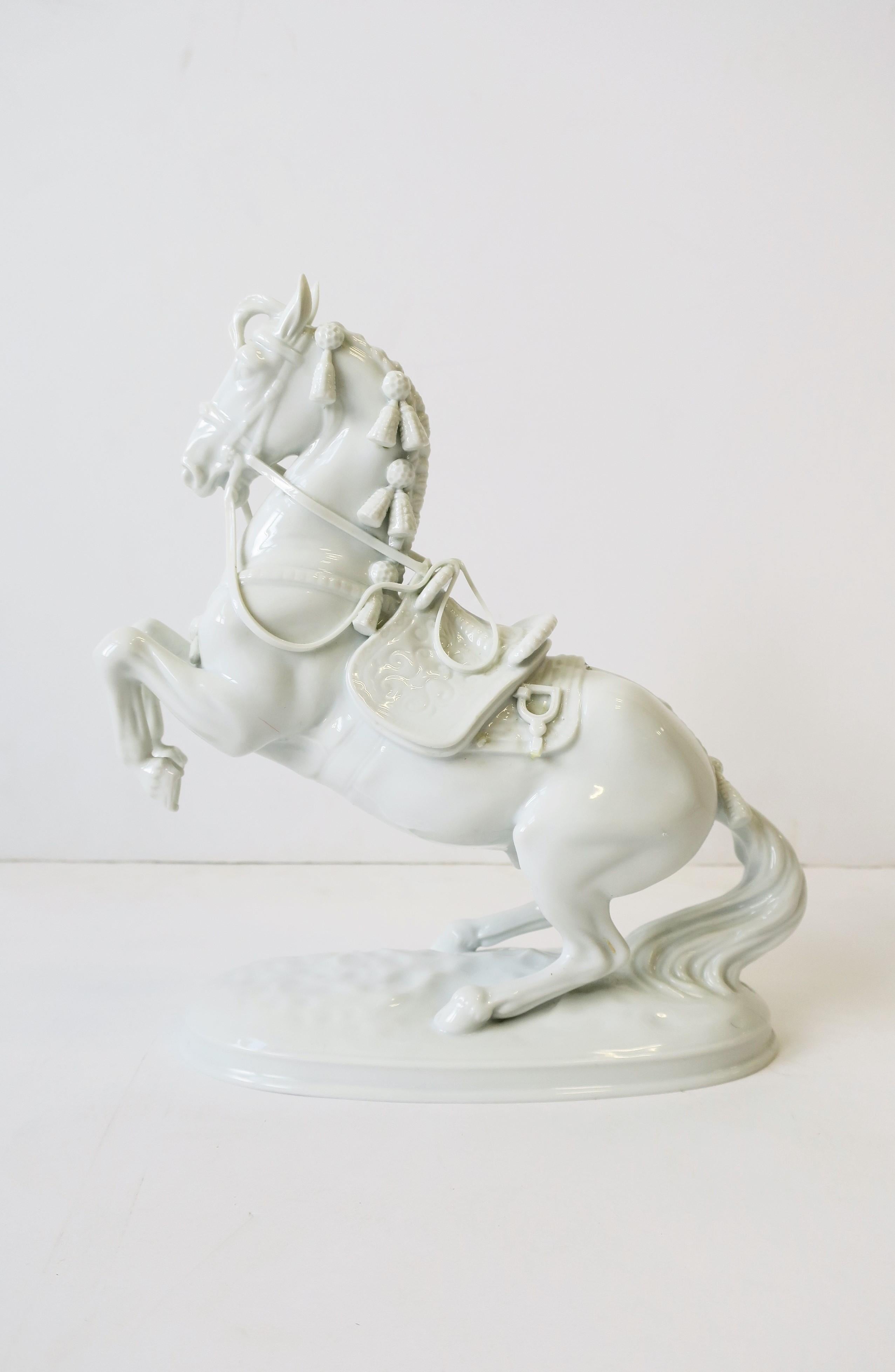Glazed White Porcelain Equine Horse Sculpture Decorative Object from Austria 