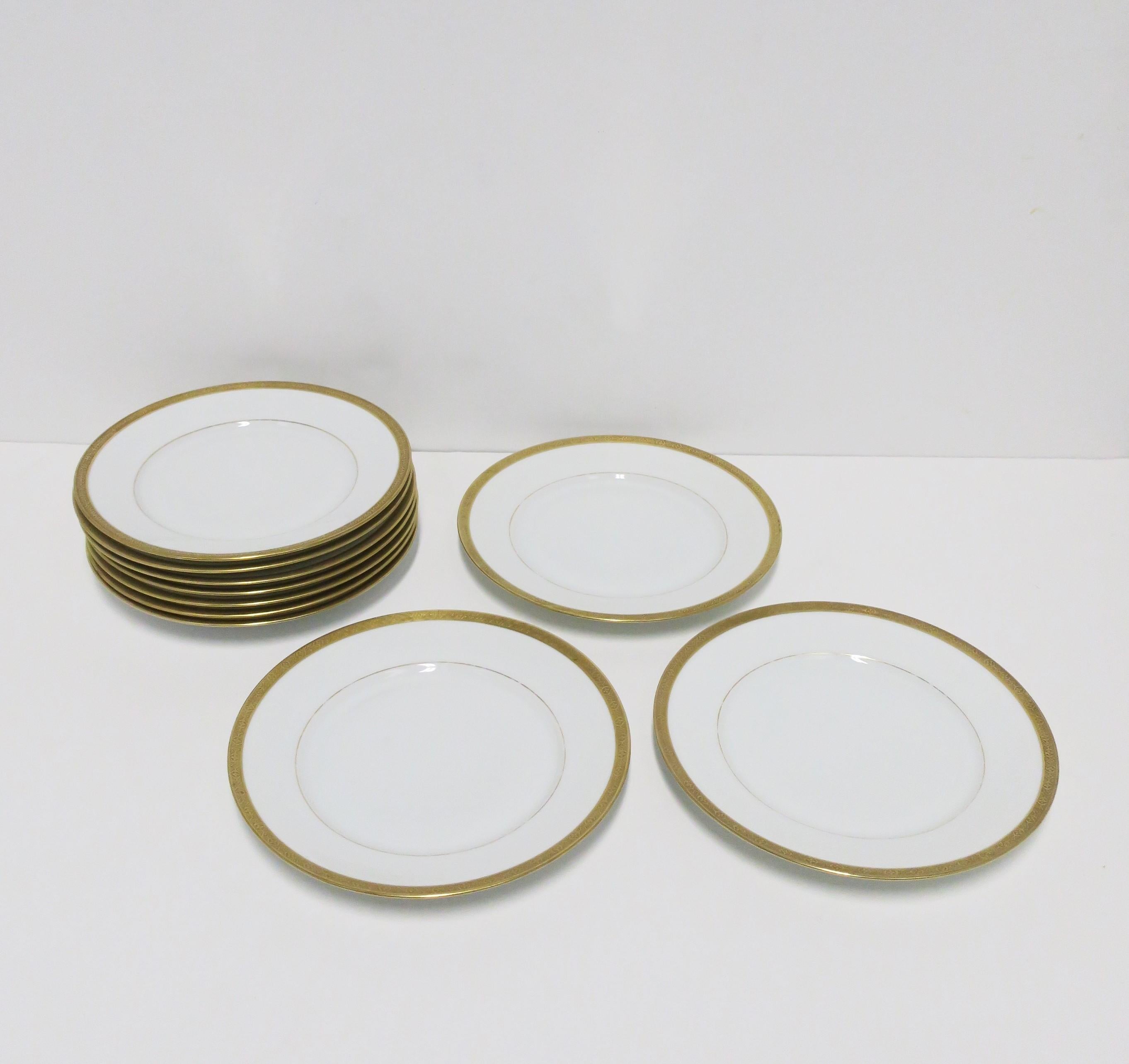 Glazed Austrian White Porcelain Plates with Gold Edge, Set of 10