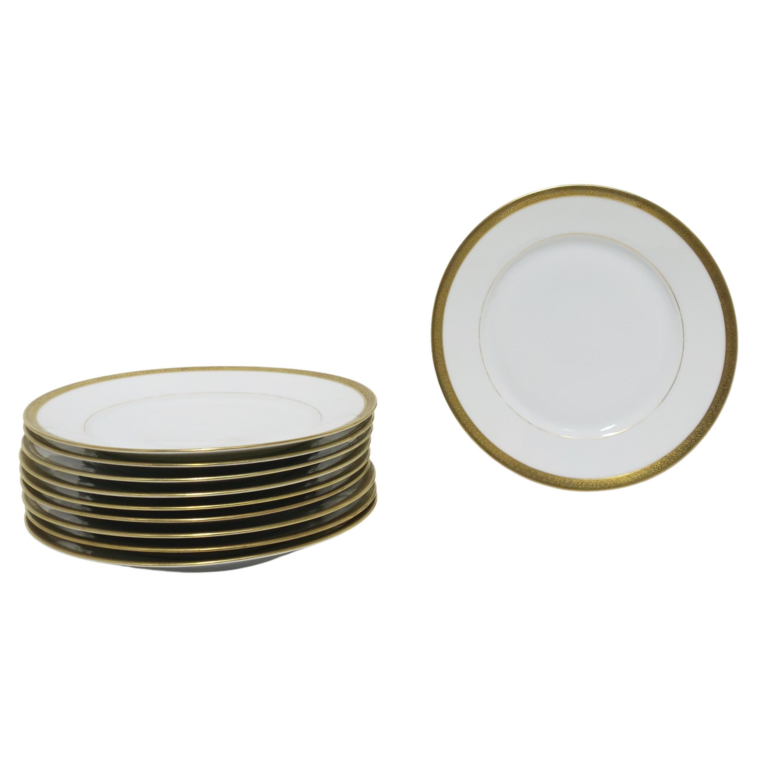 Austrian White Porcelain Plates with Gold Edge, Set of 10