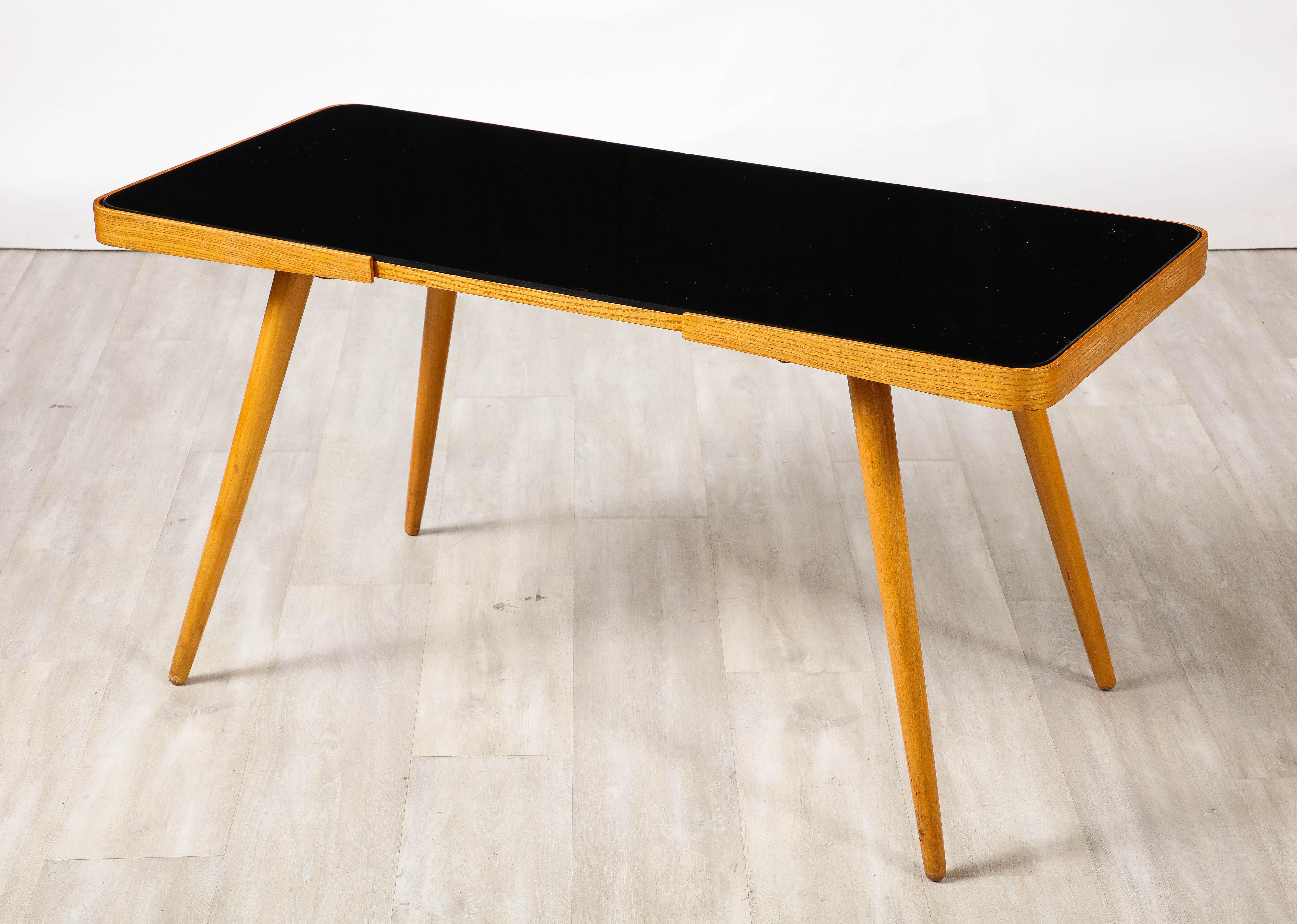 Mid-20th Century Austrian Wood and Black Glass Side Table, circa 1940 For Sale