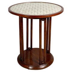 Austrian wood, fabric and glass coffe table by Jacob e Josef Kohn, 1930s