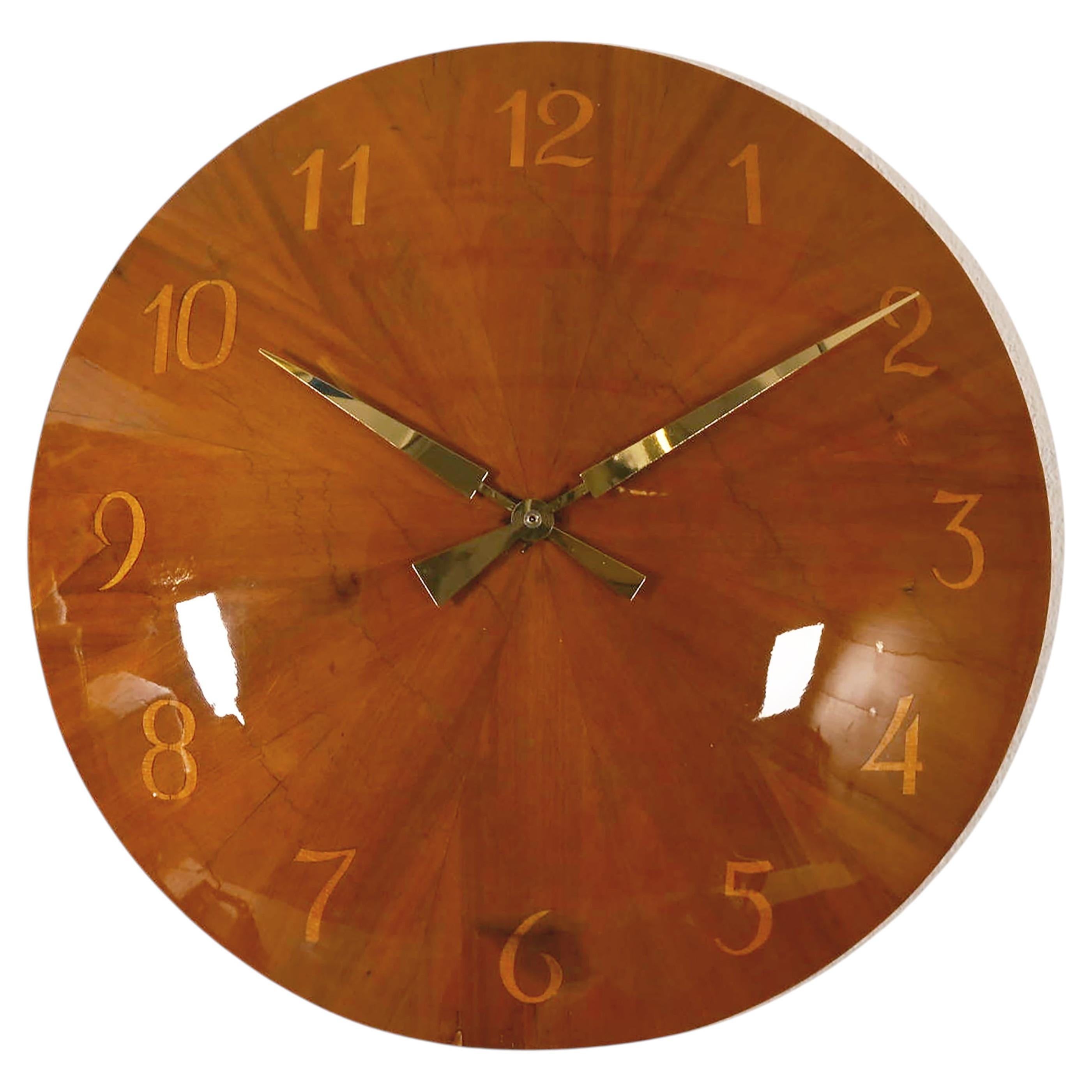 Austrian Wooden Round Art Deco Wall Clock