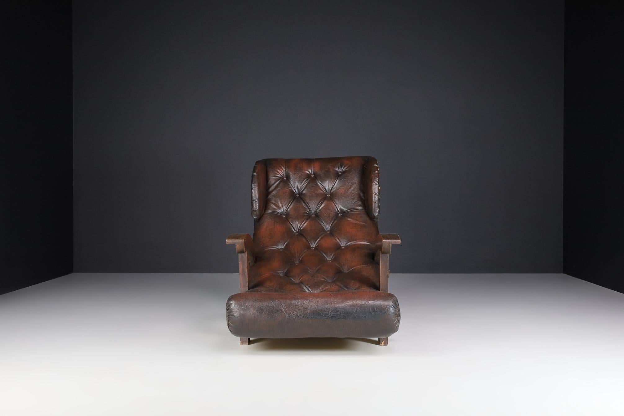 Austrian Xl Lounge-Chair Dating from the 1950s with Original Patinated Leather For Sale 1