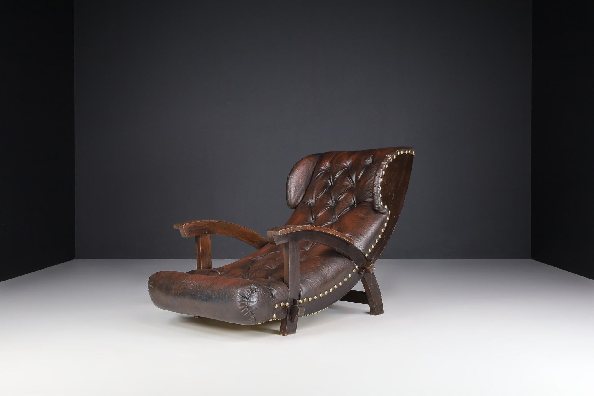 Austrian Xl Lounge-Chair Dating from the 1950s with Original Patinated Leather For Sale 3