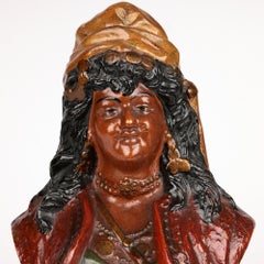 Austro/Bohemian Hand-Painted Terracotta Gypsy Lady Bust