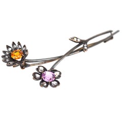 Austro-Hungarian 14ct Gold Topaz & Rose Diamond Floral Brooch, Early 20th C.