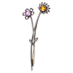 Austro-Hungarian 14ct Gold Topaz & Rose Diamond Floral Brooch, Early 20th C.