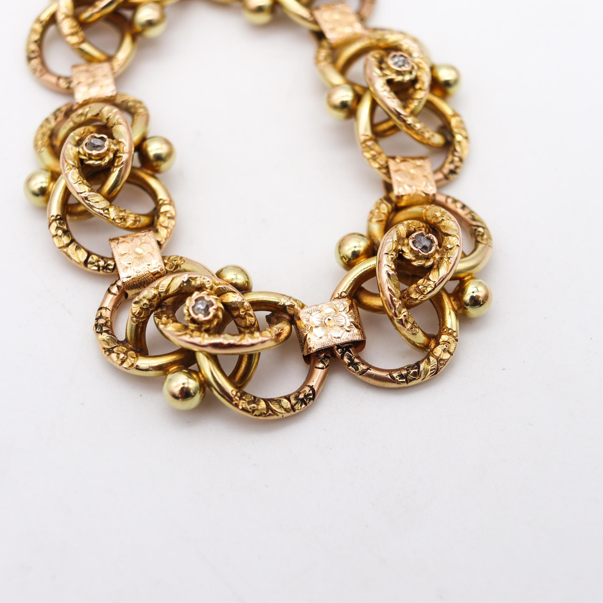 Austro Hungarian 1880 Budapest Victorian Links Bracelet 18Kt Yellow Gold Diamond In Good Condition In Miami, FL