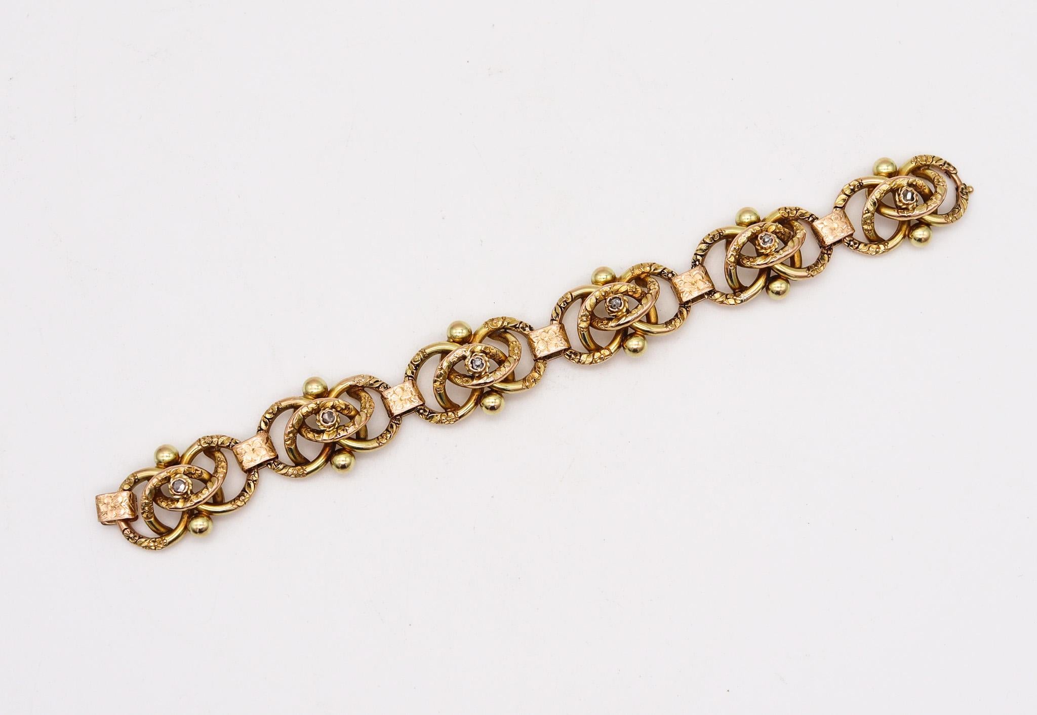 Women's Austro Hungarian 1880 Budapest Victorian Links Bracelet 18Kt Yellow Gold Diamond