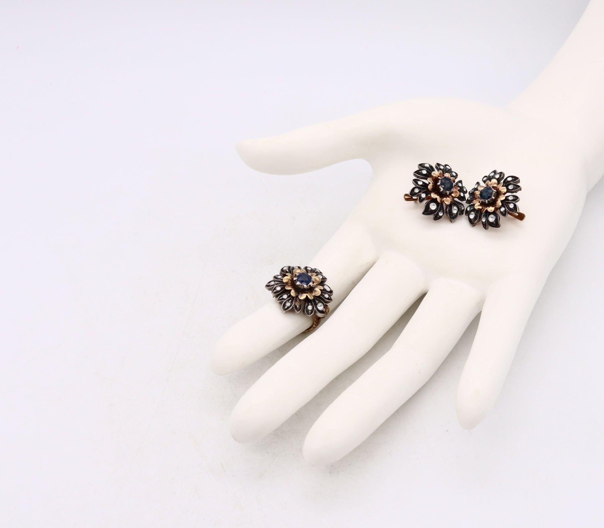 AUSTRO-HUNGARIAN 1900 Earrings & Ring Set 18Kt Gold With 3.15 Cts In Gemstones In Excellent Condition For Sale In Miami, FL