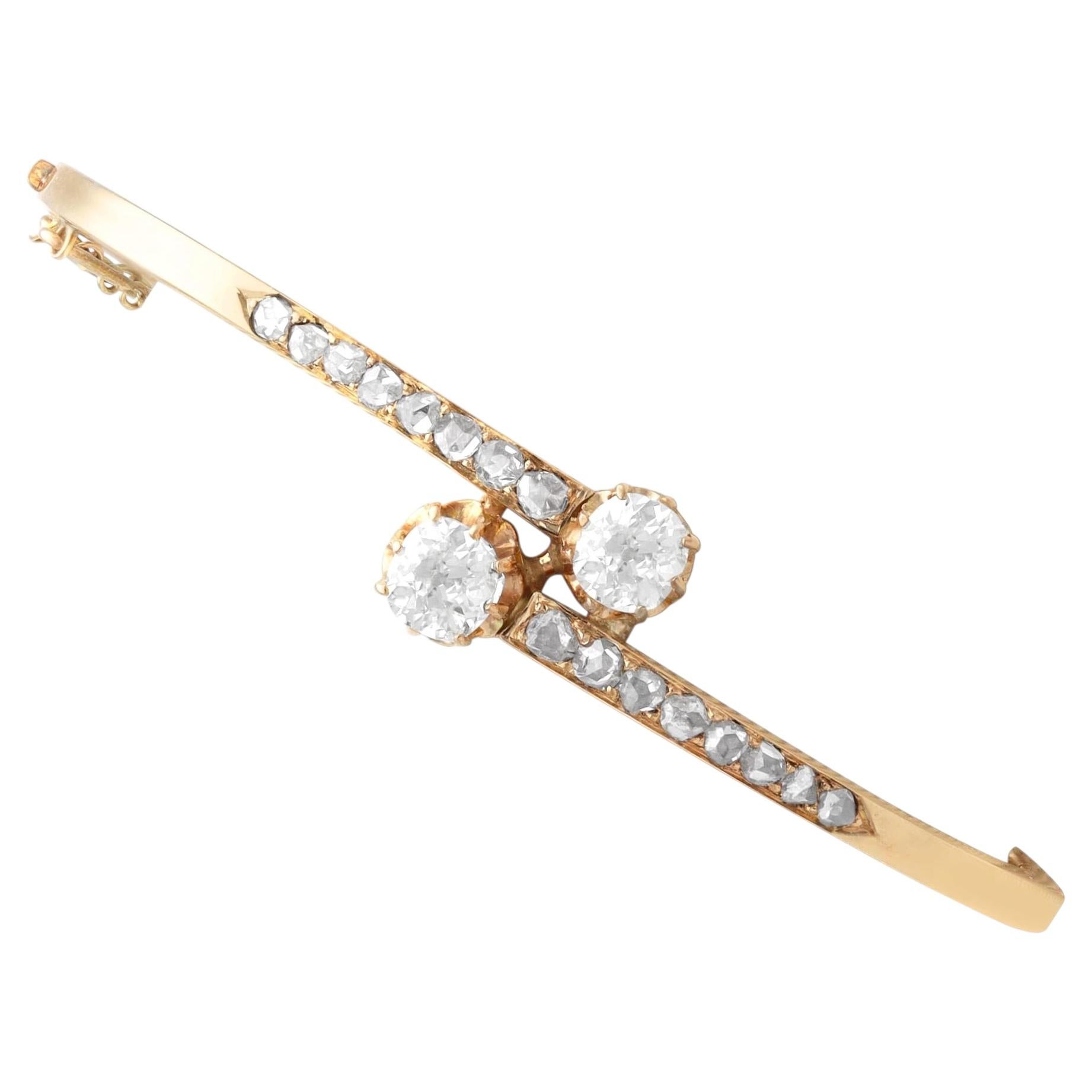 Austro-Hungarian 1.92 Carat Diamond and 14k Yellow Gold Twist Bangle Circa 1880 For Sale