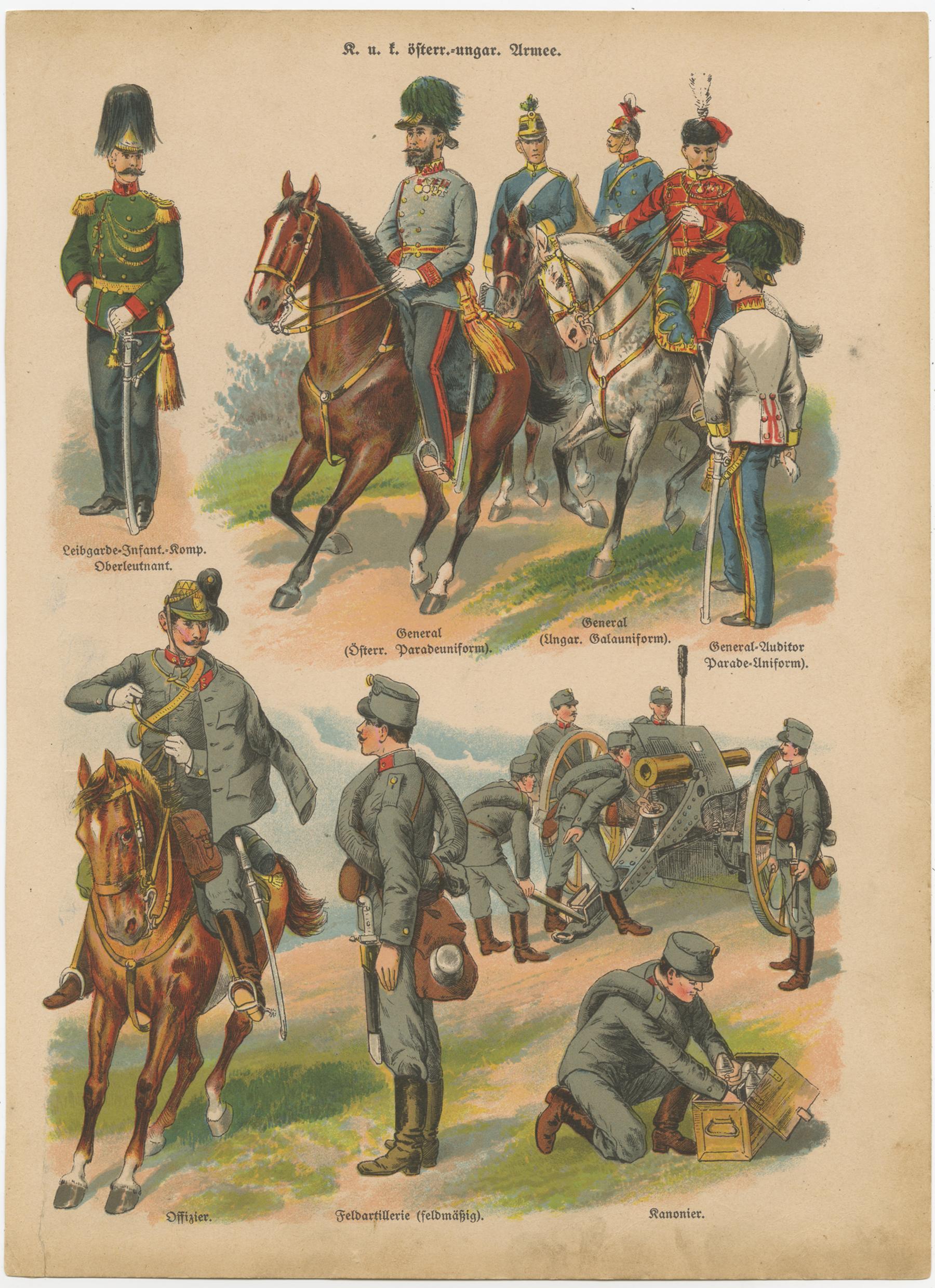 Autrichien Uniformes de l'armée austro-hongroise - Cavalerie, infanterie, artillerie et parade, 1890 en vente