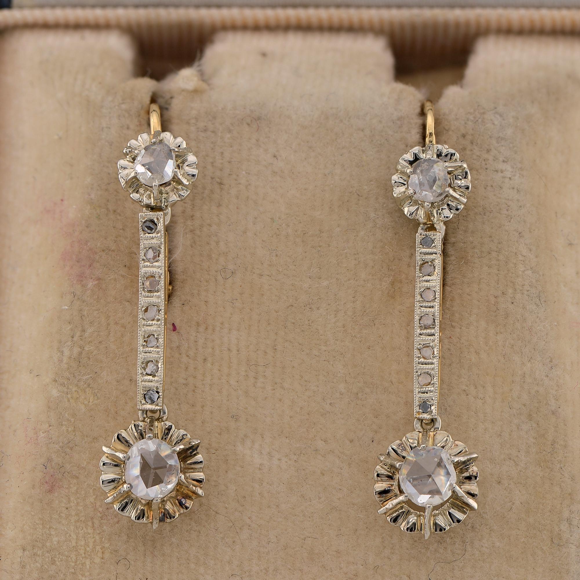 Austro Hungarian Art Deco Rose Cut Diamond Dormeuse Drop earrings In Good Condition For Sale In Napoli, IT