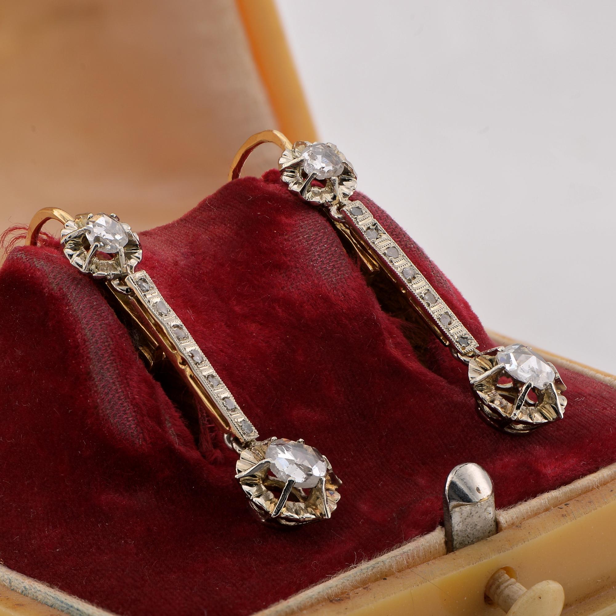 Women's Austro Hungarian Art Deco Rose Cut Diamond Dormeuse Drop earrings For Sale