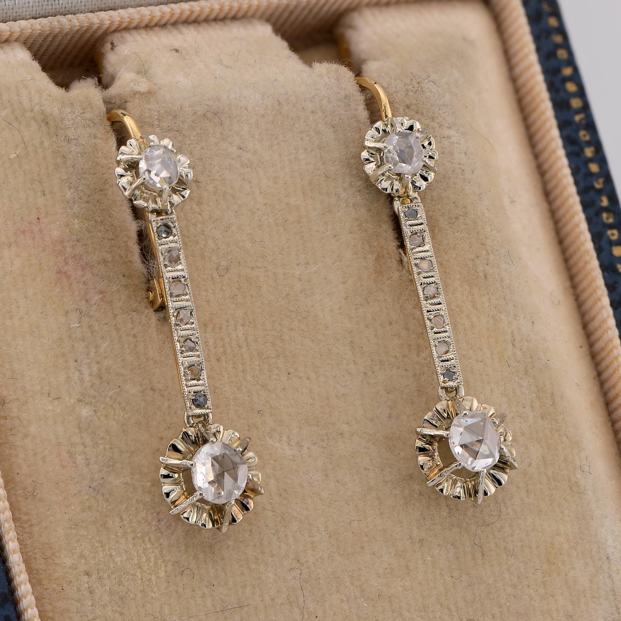 Austro Hungarian Art Deco Rose Cut Diamond Dormeuse Drop earrings For Sale 1
