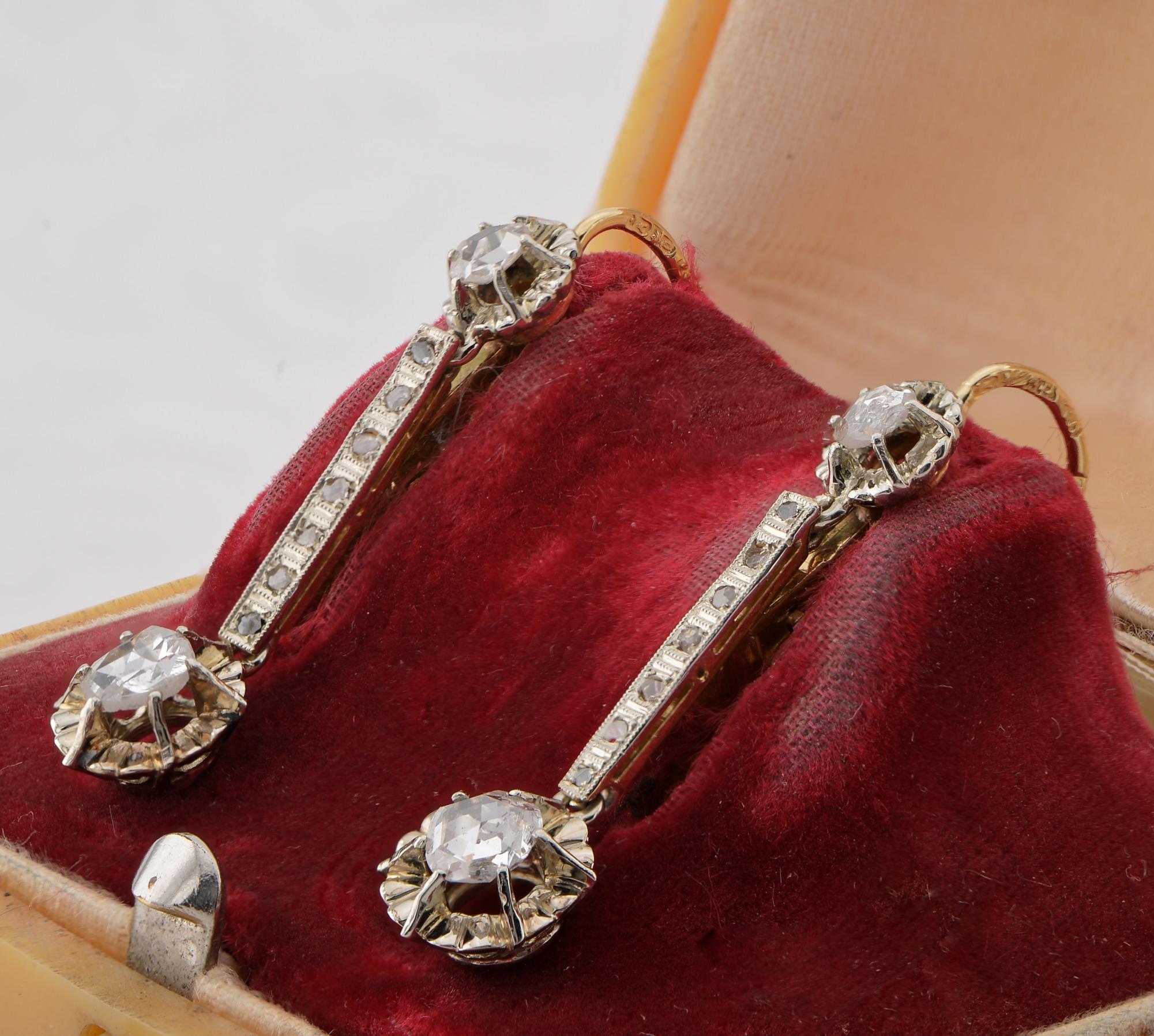 Austro Hungarian Art Deco Rose Cut Diamond Dormeuse Drop earrings For Sale 2