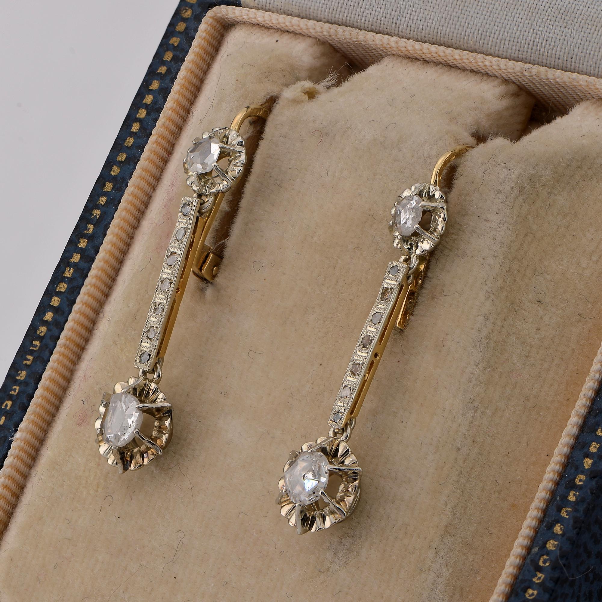 Austro Hungarian Art Deco Rose Cut Diamond Dormeuse Drop earrings For Sale 3