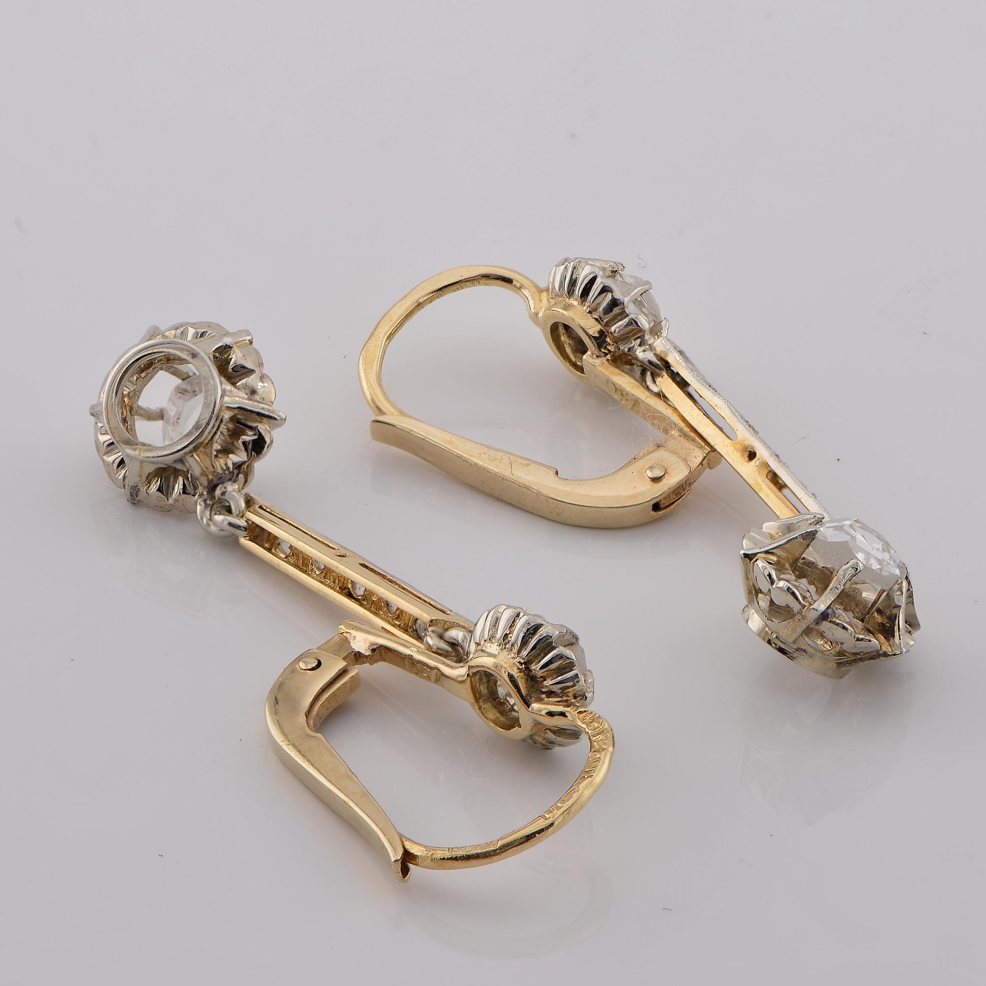 Austro Hungarian Art Deco Rose Cut Diamond Dormeuse Drop earrings For Sale 4