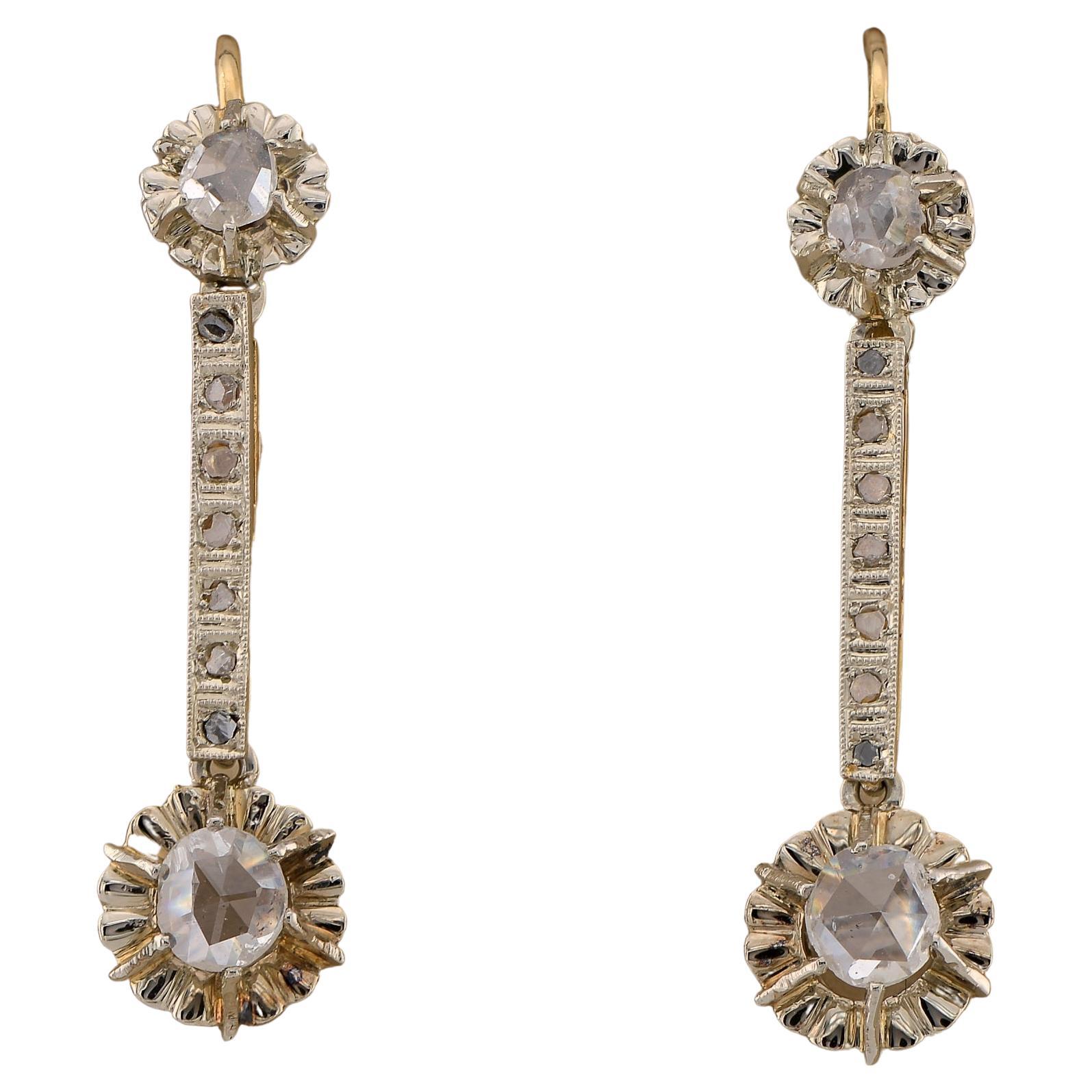 Austro Hungarian Art Deco Rose Cut Diamond Dormeuse Drop earrings