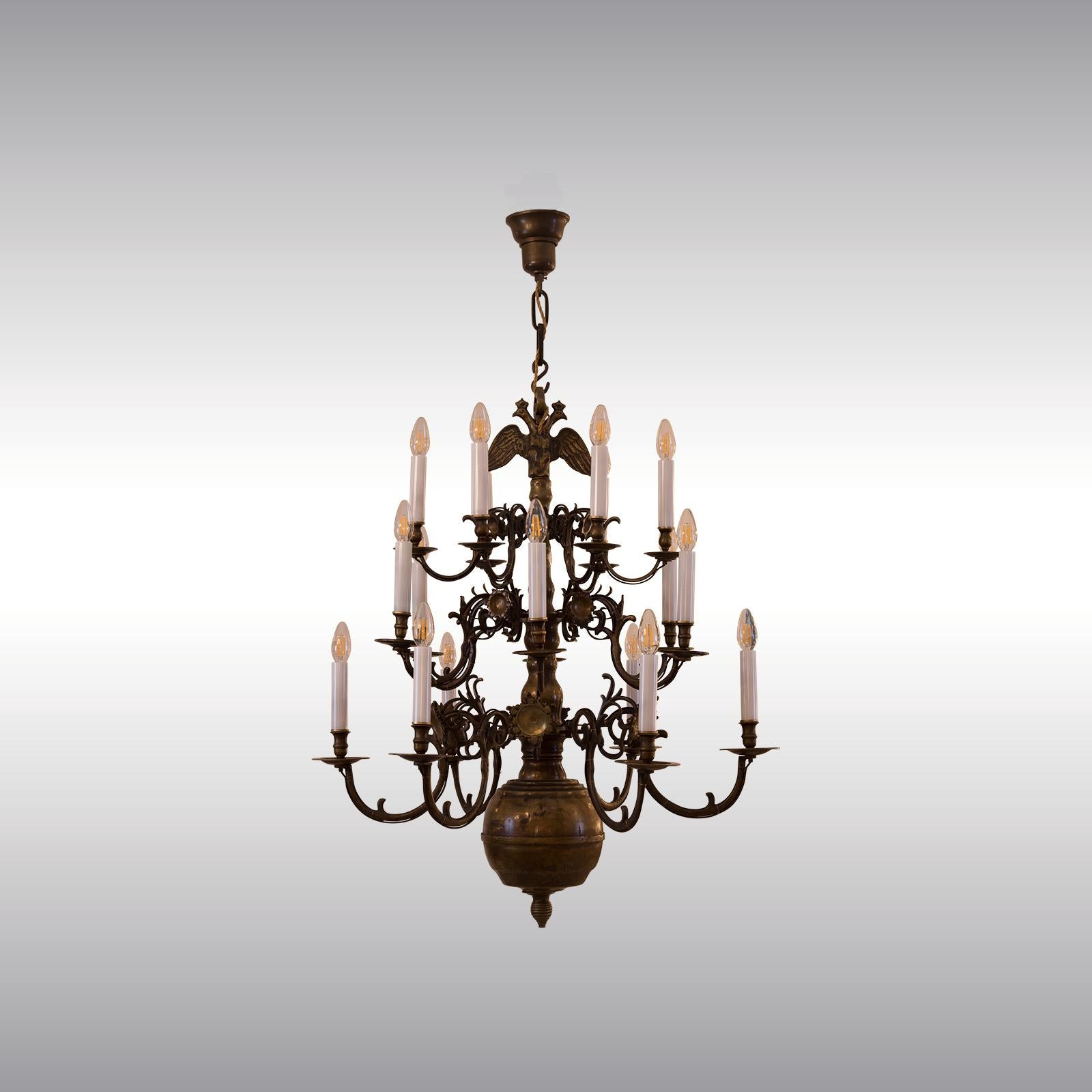 Hand-Crafted Austro-Hungarian Baroque Bronze Chandelier Original of the time For Sale