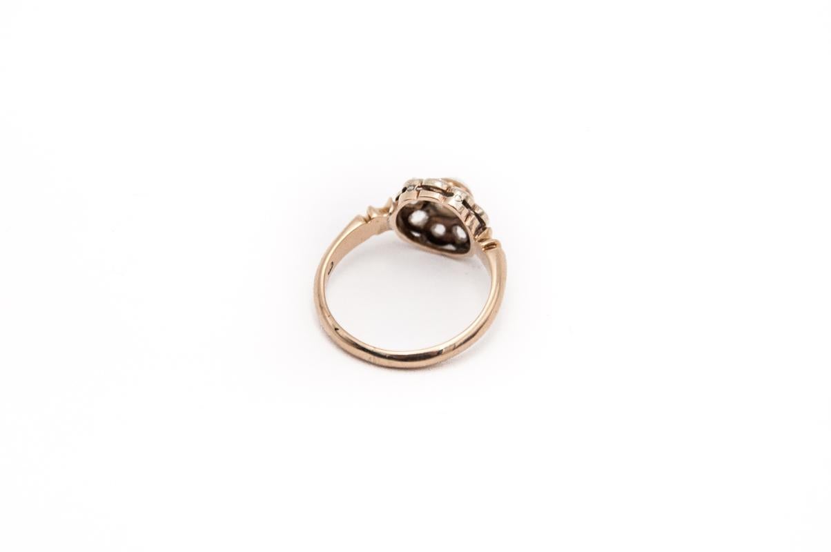 Old Mine Cut Austro-Hungarian Daisy ring with diamonds and pearl, early 20th century. For Sale