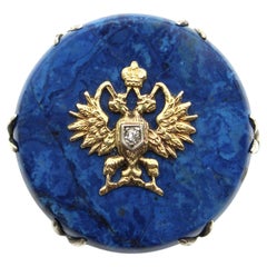 Austro-Hungarian Empire Azurite 14K Gold and Diamond Pin
