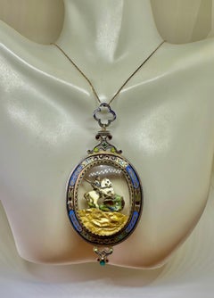 Austro-Hungarian Enamel Rock Crystal St. George and Dragon Necklace Antique