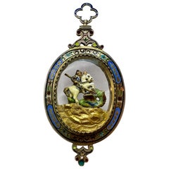 Austro-Hungarian Enamel Rock Crystal St. George and Dragon Necklace Antique