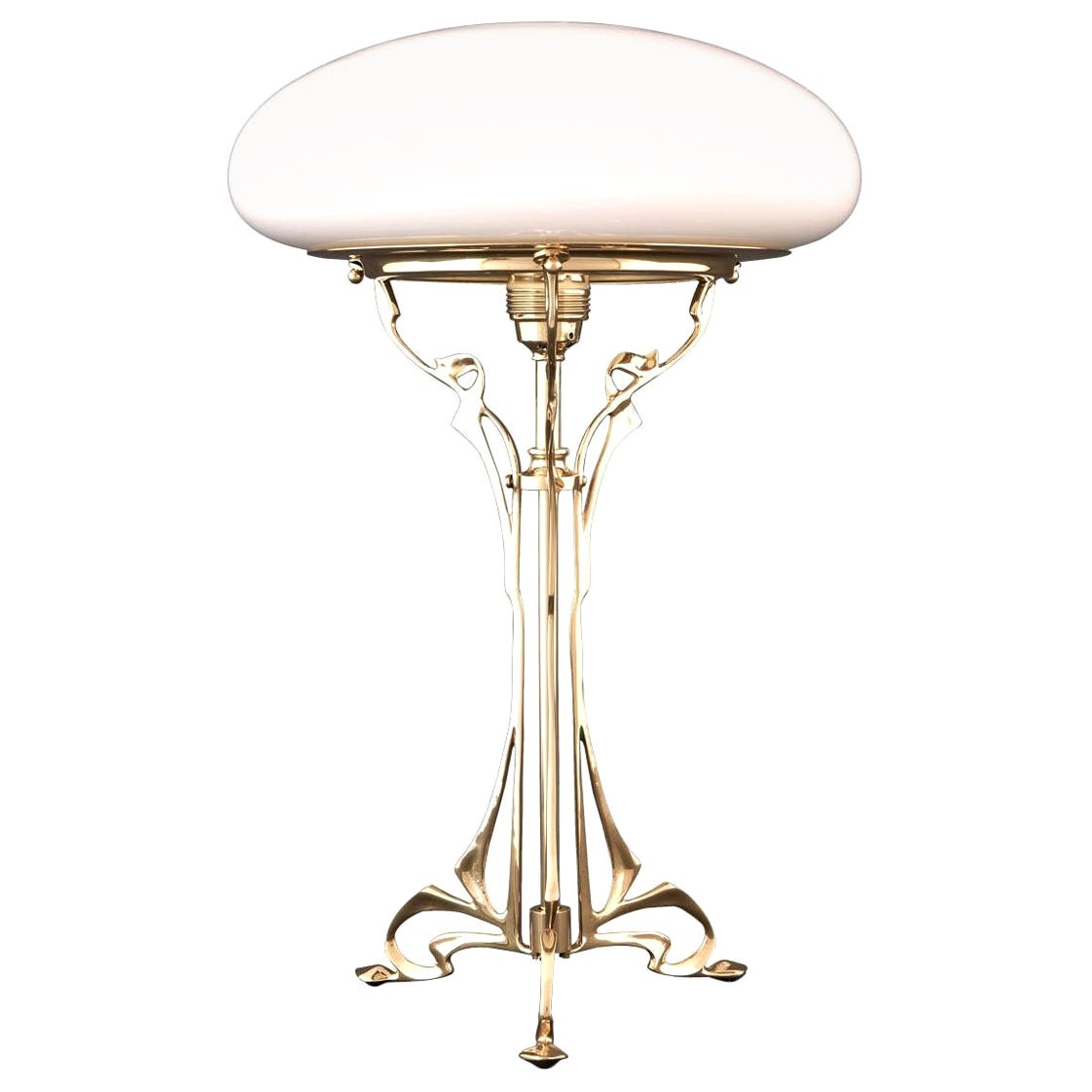 Austro-Hungarian Floral Jugendstil Brass & Opal Glass Table Lamp, Re-Edition