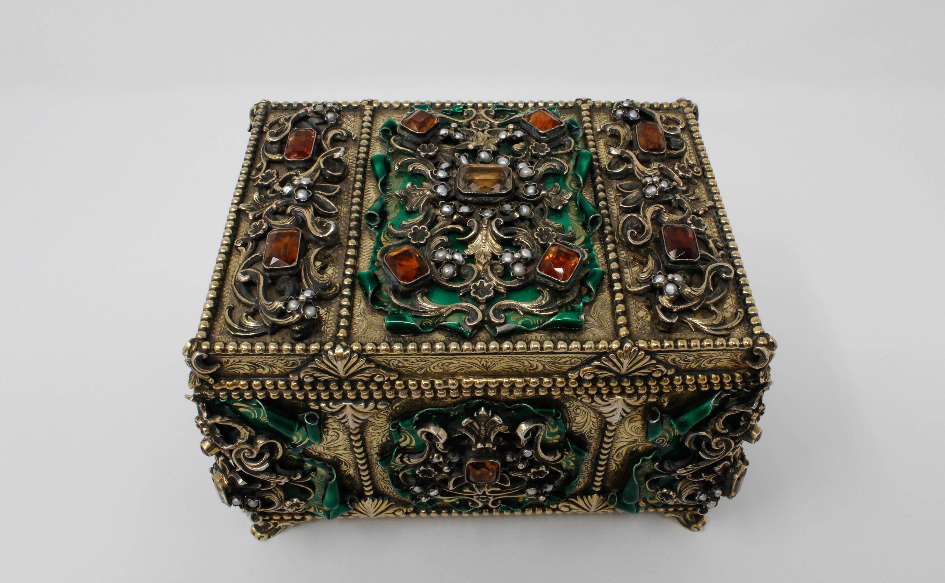 Austro-Hungarian Jewelled Casket, 925 Silver Gilt, Enamel, Gemstones, circa 1900 For Sale 1