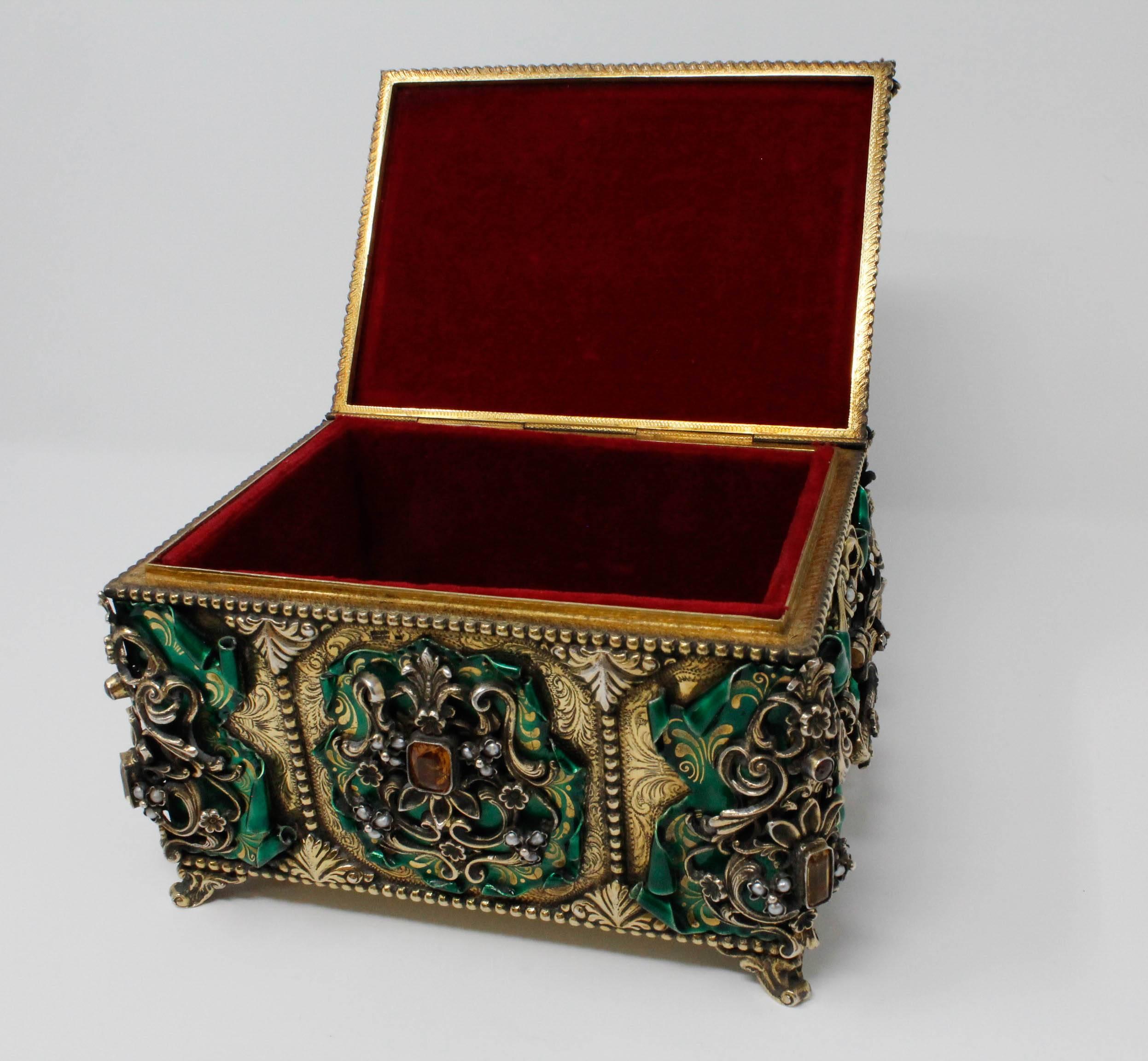 Austro-Hungarian Jewelled Casket, 925 Silver Gilt, Enamel, Gemstones, circa 1900 For Sale 2