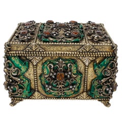 Austro-Hungarian Jewelled Casket, 925 Silver Gilt, Enamel, Gemstones, circa 1900