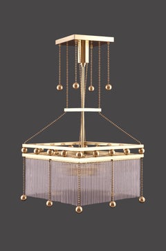 Austro-Hungarian Jugendstil Crystal Glass N Brass Parlor Chandelier, Re-Edition