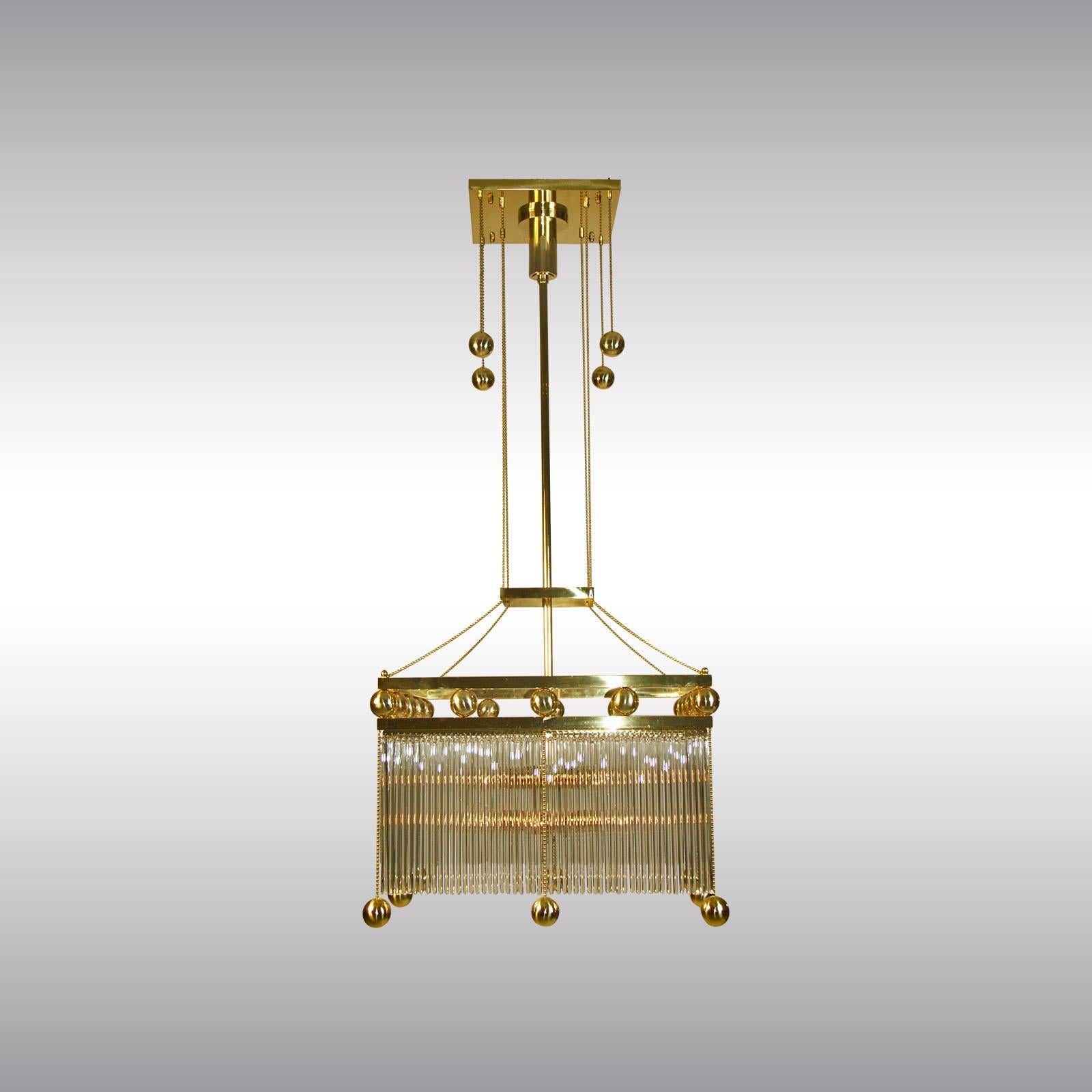 Lampadario da salotto austro-ungarico Jugendstil in vetro e ottone, riedizione In condizioni Nuovo in vendita a Vienna, AT