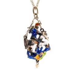 Austro Hungarian Saint George Slaying the Dragon Enamel Gemstones Silver Pendant