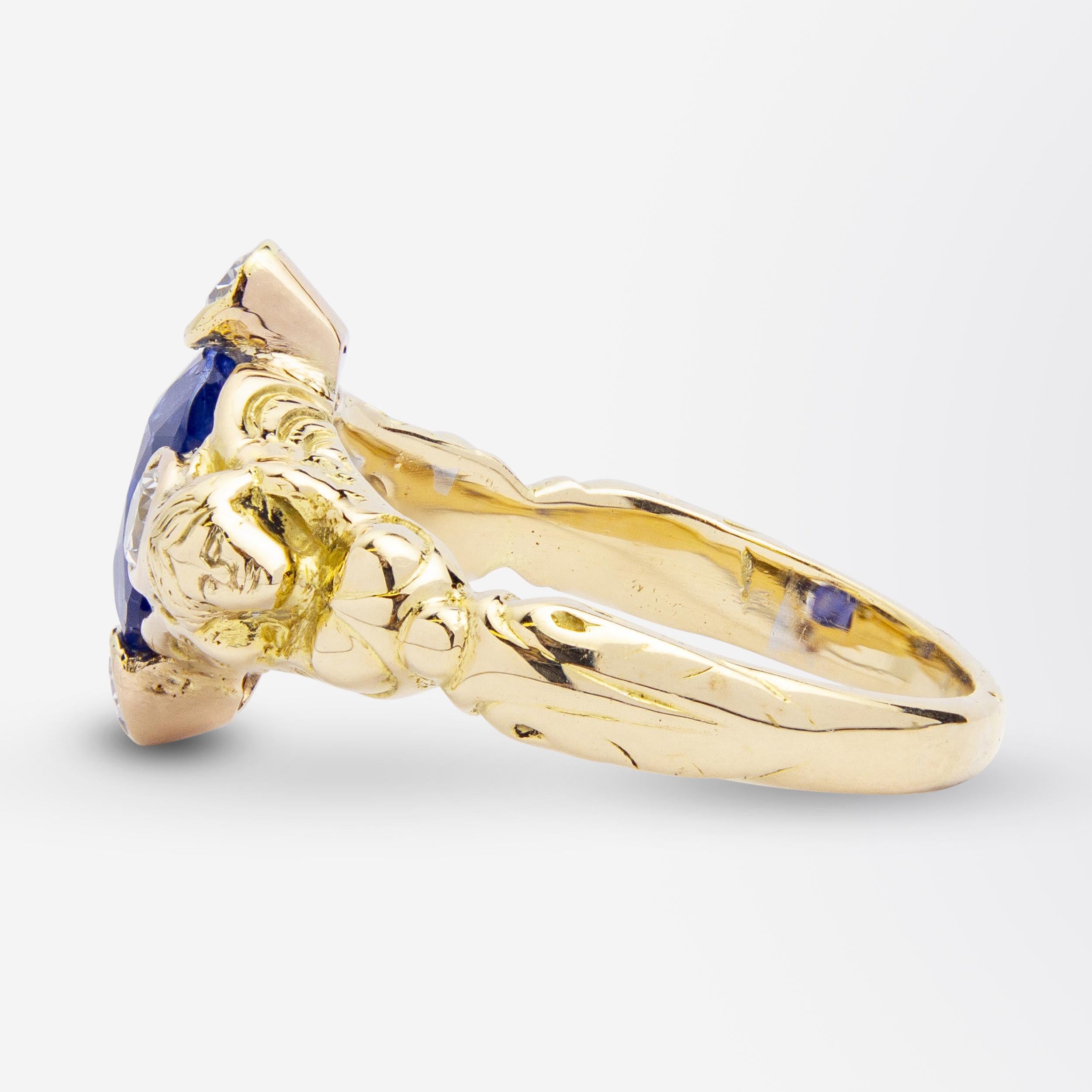 Caryatid-Ring aus österreichisch-ungarischem Saphir und Diamant im Zustand „Gut“ im Angebot in Brisbane City, QLD