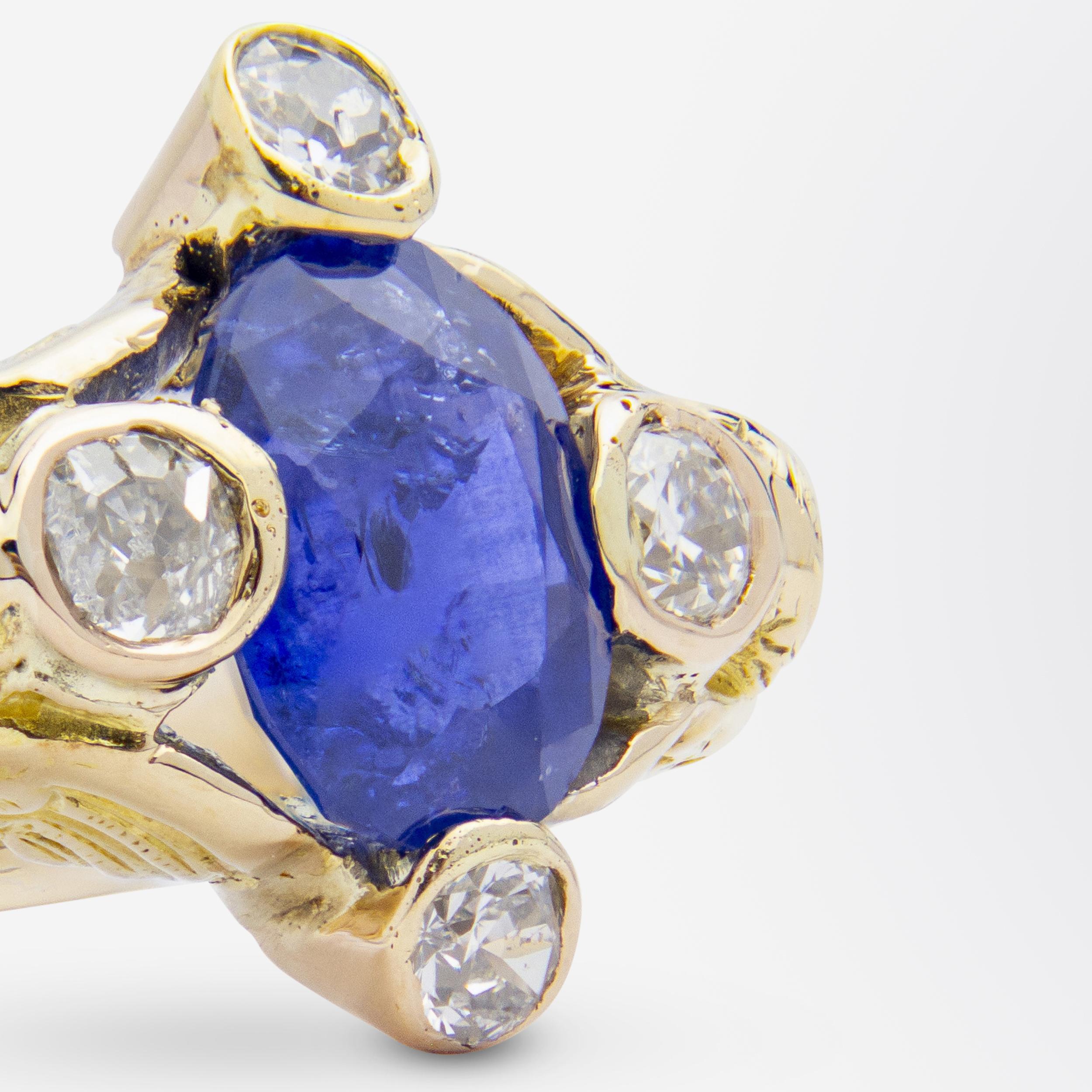 Women's or Men's Austro-Hungarian Sapphire & Diamond Caryatid Ring For Sale