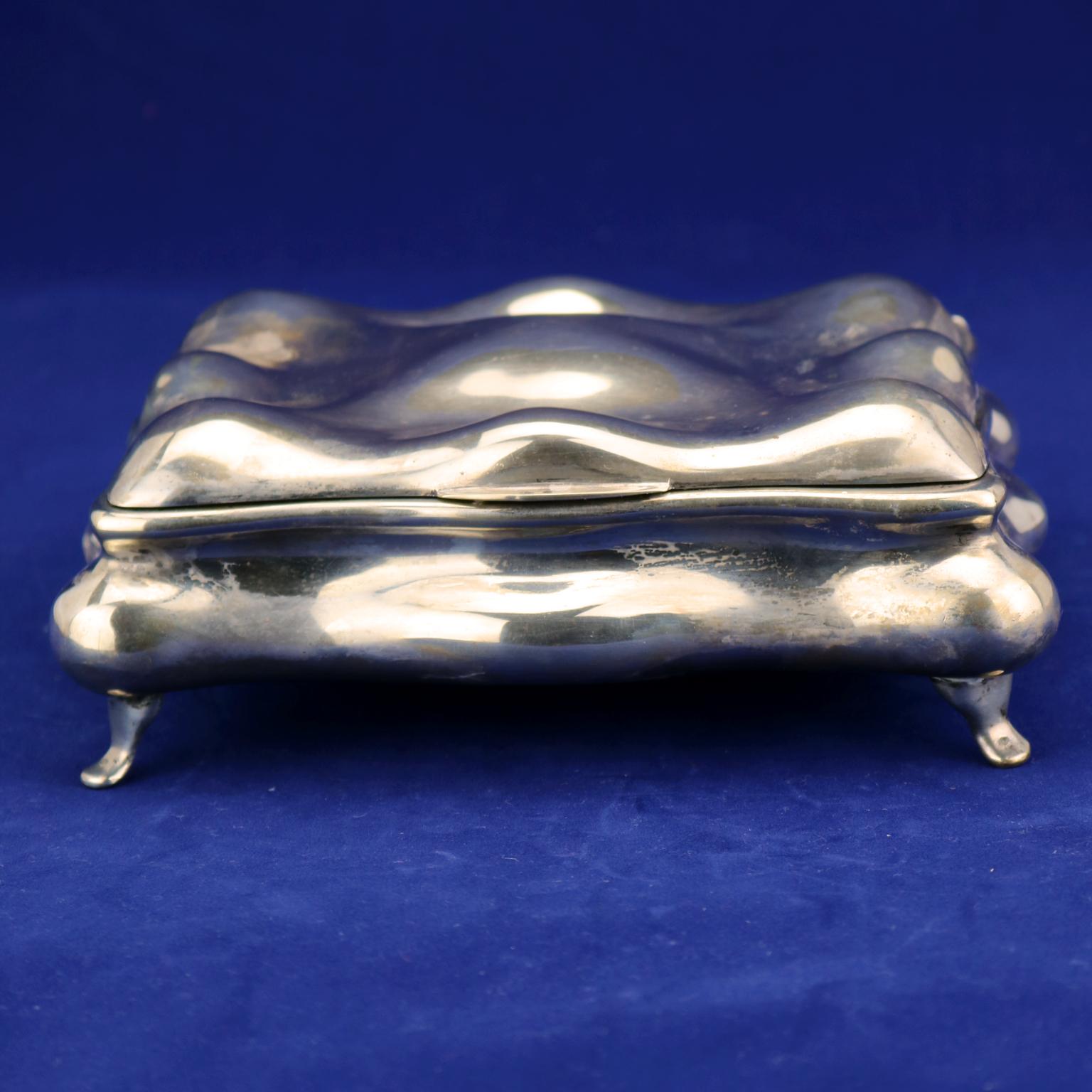 Austro Hungarian silver playing card or cigarette box, circa 1890. Fully hallmarked by head of Diana No 3 (800/1000) and head of dog No 3 (800/1000) on closing of the box.

Weight 412 grams (13,246 troy ounce).