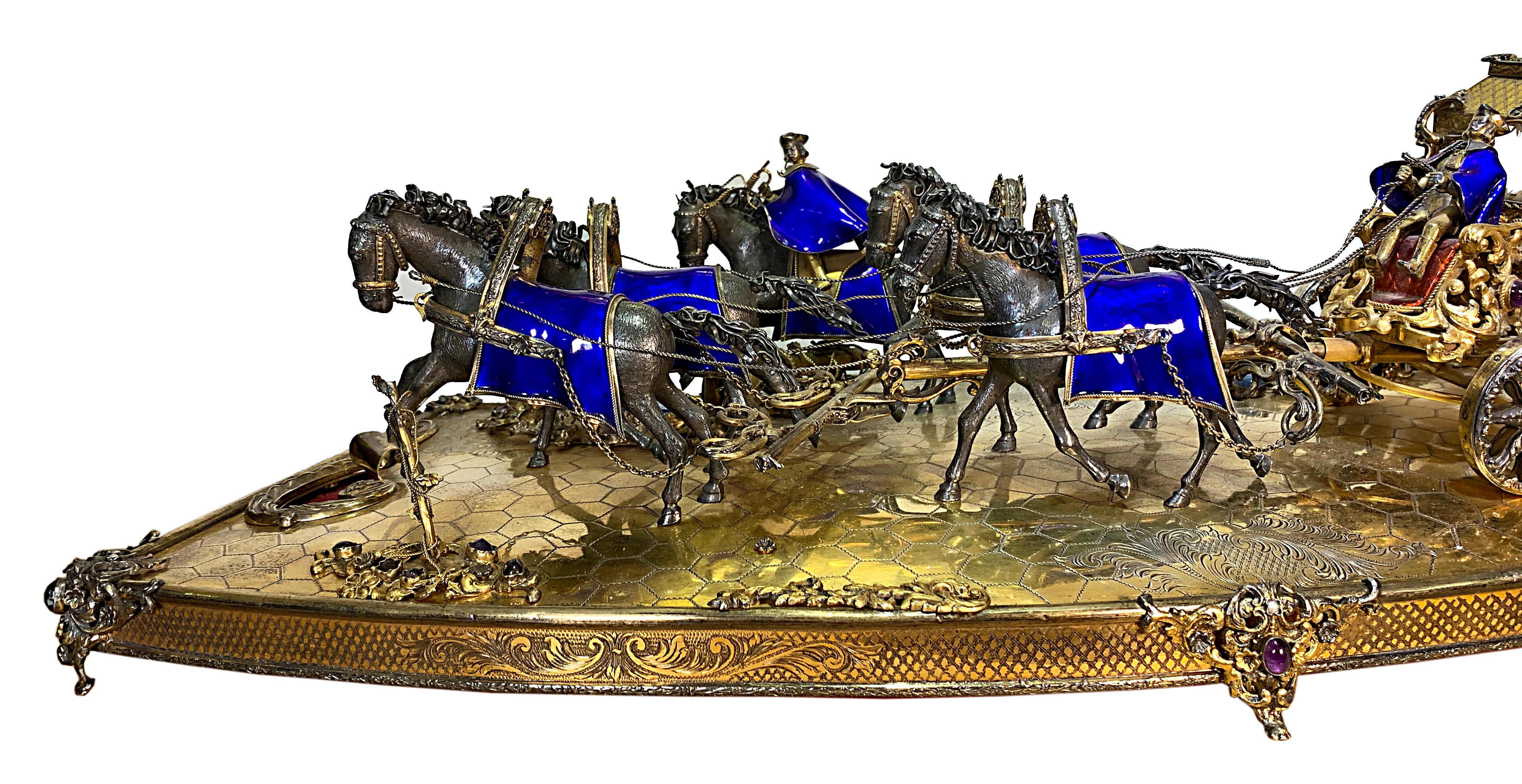 Austro-Hungarian Silver, Enamel and Gems Carriage Set For Sale 6