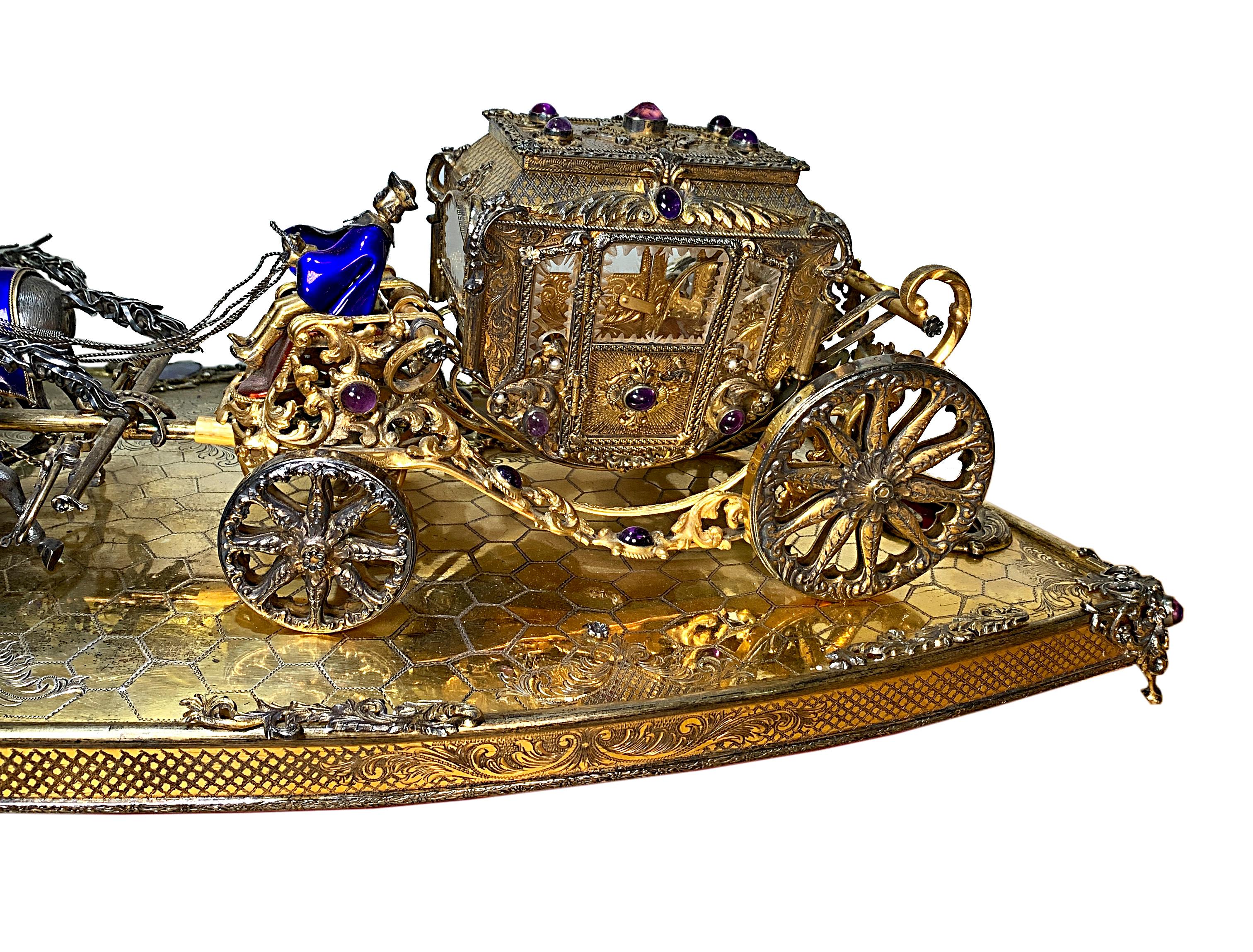 Austro-Hungarian Silver, Enamel and Gems Carriage Set For Sale 7